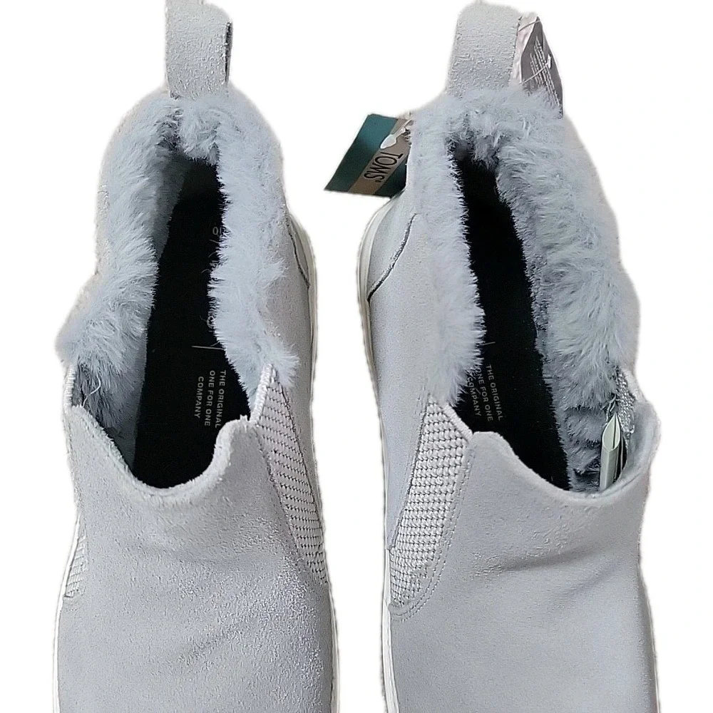 TOMS Bryce•Grey Suede/Faux‎ Fur•Women's Sz 10 Slip-On Ankle Bootie/Sneaker•NWT